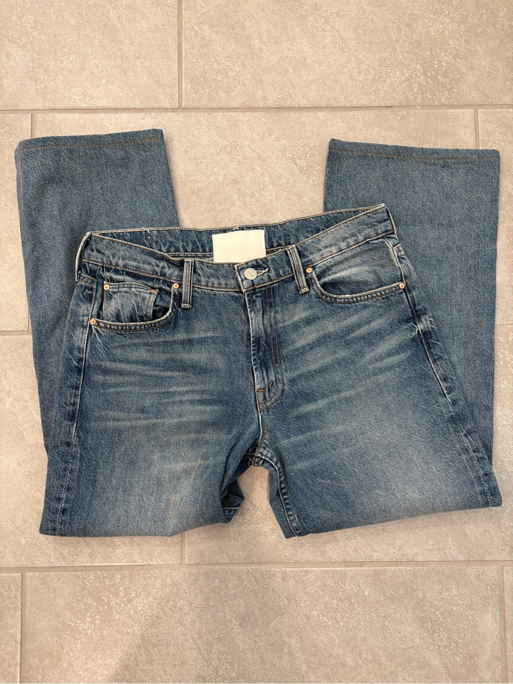 MOTHER Straight Leg Jeans in Medium Blue Wash
